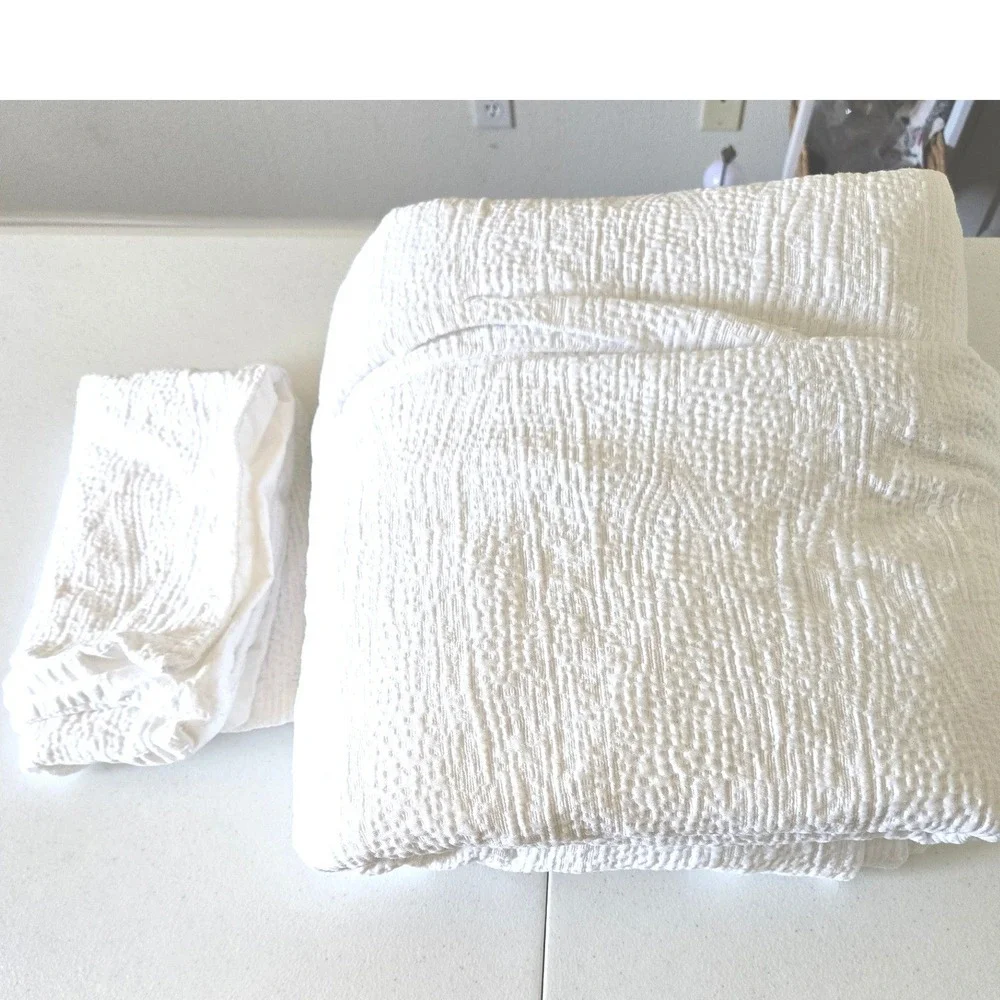 West Elm Full Queen Duvet Cover White Tencel Cotton Textured One Pillowcase